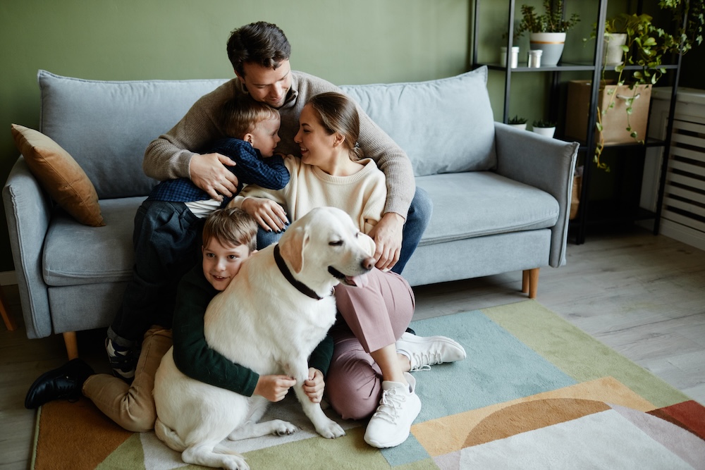 family photo with dog