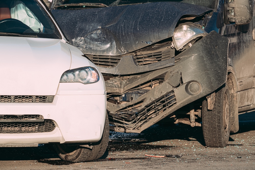 two cars crashed together